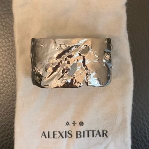 New Alexis Bittar Silver Crystal Accent Textured Cuff